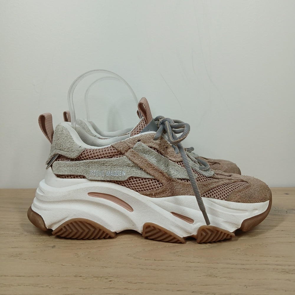 Steve Madden Possession-E Sneakers Womens 7 Blush Suede Mesh Chunky Dad Shoes - Picture 5 of 10